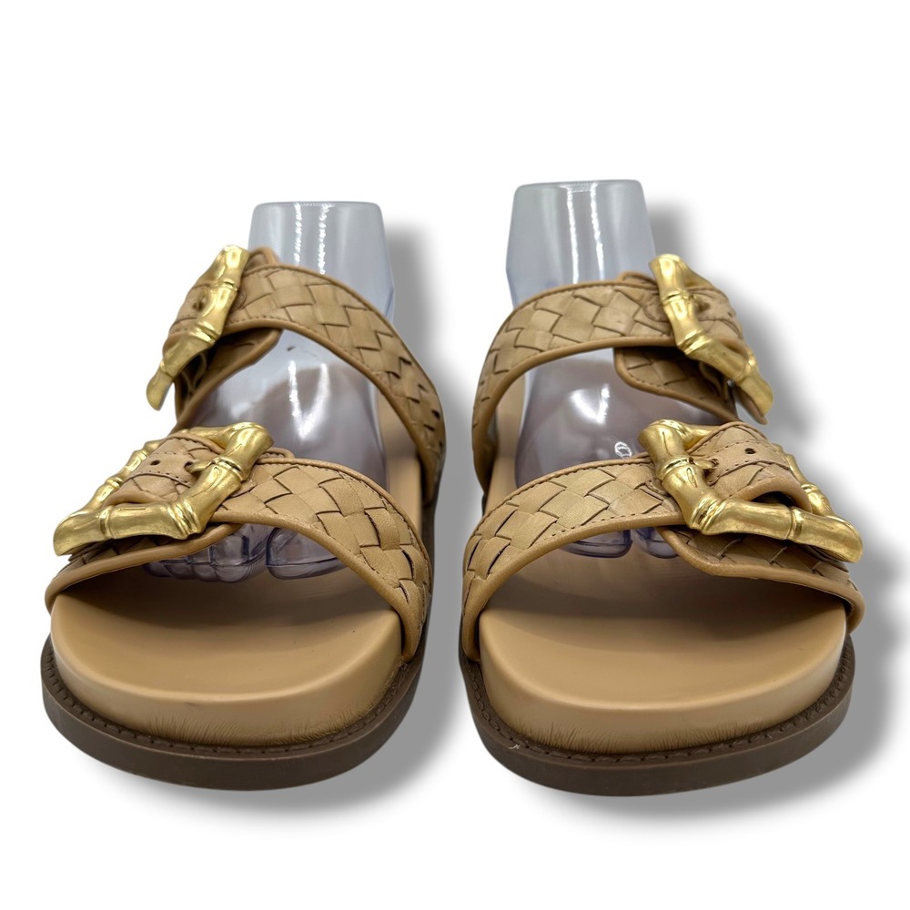 Schutz Atanado Tan Woven Leather Bamboo Buckle Slide Sandals Molded Bed 11B - Picture 5 of 11